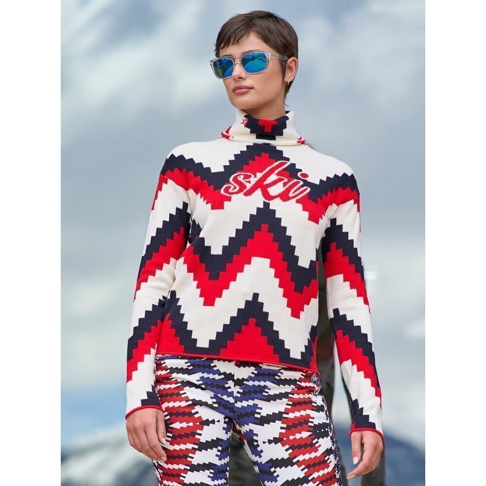 PERFECT MOMENT CHEVRON MERINO WOOL TURTLENECK SWEATER red small